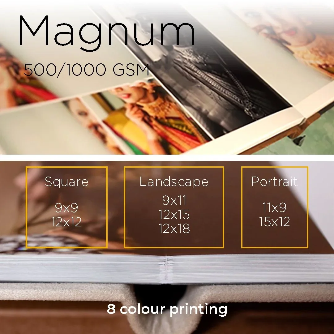 Magnum photo book, 500/1000 GSM, with available sizes